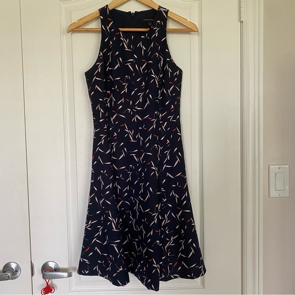 Banana Republic Black Flared Dress with Pink and Red Leaf Pattern Size 0 - Picture 1 of 10